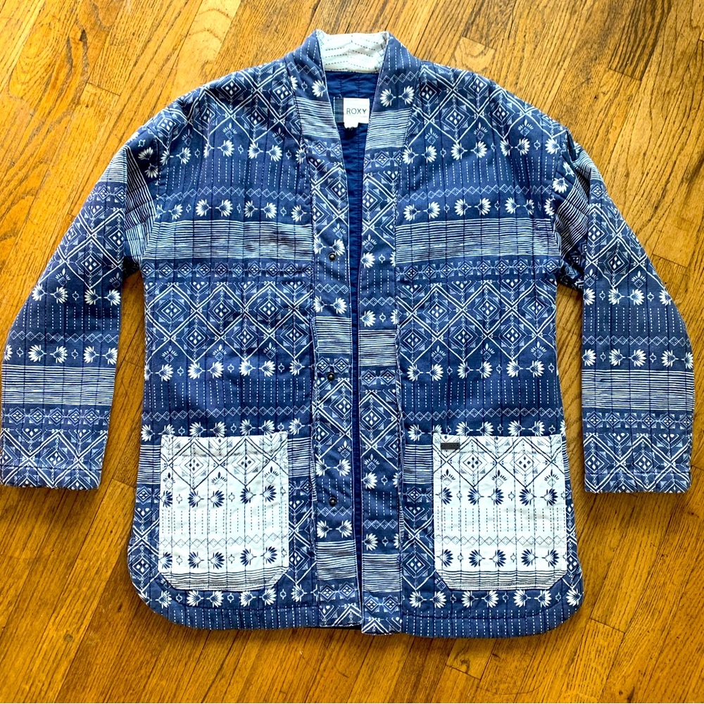 Trendy quilted navy fall Roxy jacket, size M